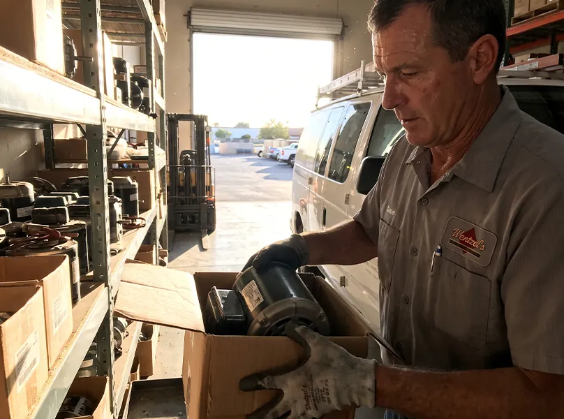 Wentzel's in-stock HVAC parts warehouse backing same-day Sarasota AC repair