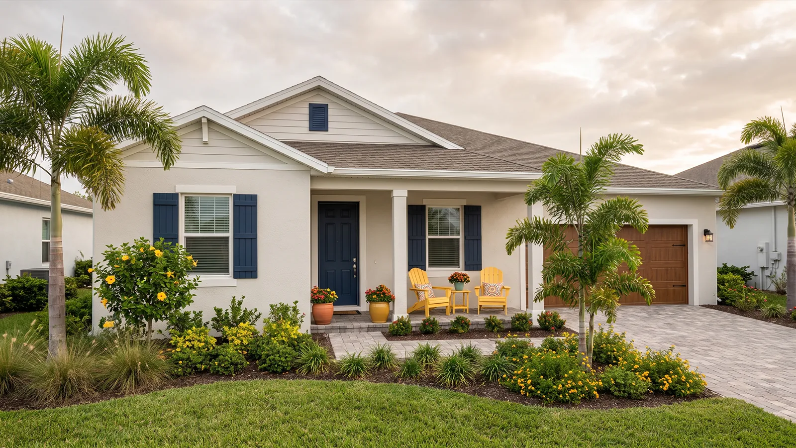 Welcoming Sarasota home exterior in soft light.