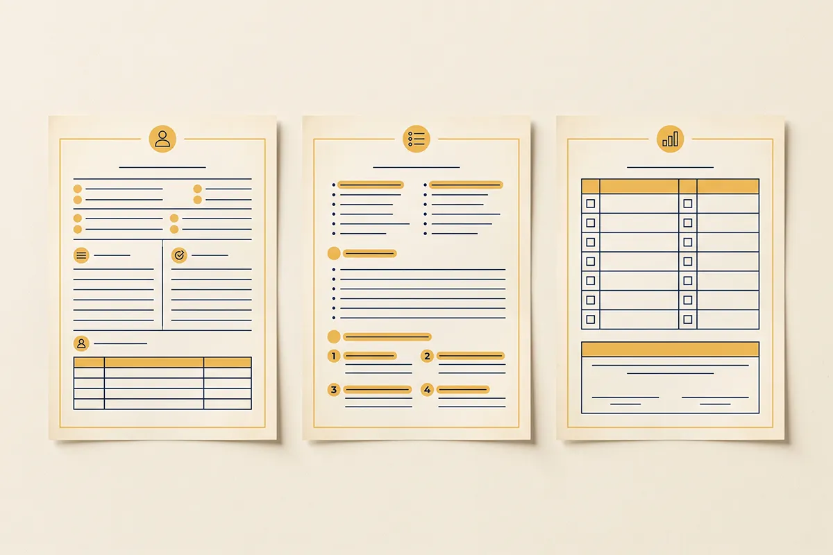 Three separate documents representing an estimate, program instructions, and completion records.