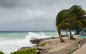 A hurricane along a beach